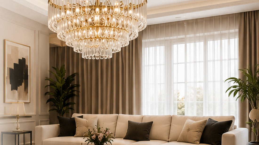 Lustre moderne doré dans un salon élégant au Maroc - Valiria Home