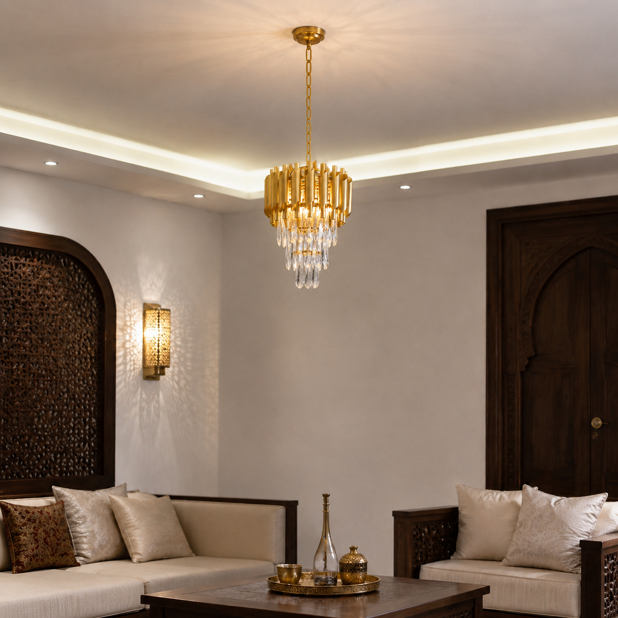 ثريا كريستال ذهبية قطر 30 سم داخل صالون